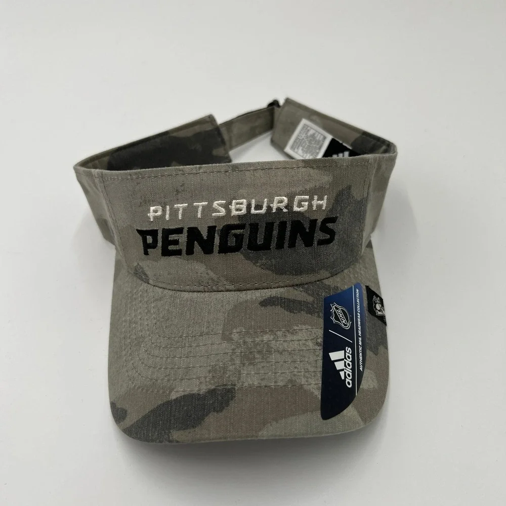 Adidas Pittsburgh Penguins NHL Visor Gray Camo‎ Adjustable Hat One Size NWT